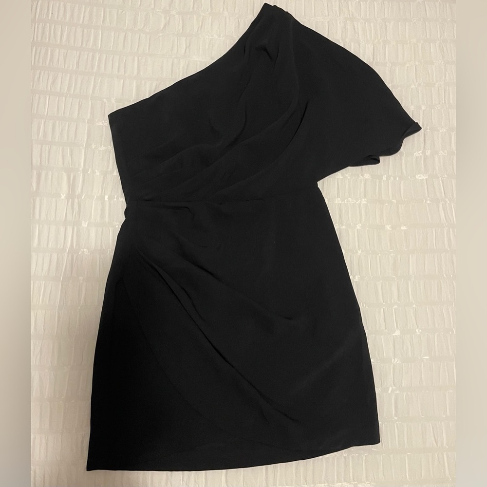 NWT These Three Boutique Black One Shoulder Overlay Mini Dress